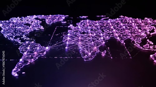 A purple network of interconnected lines and nodes on a dark background