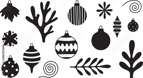 Black and white Christmas ornaments and decorations