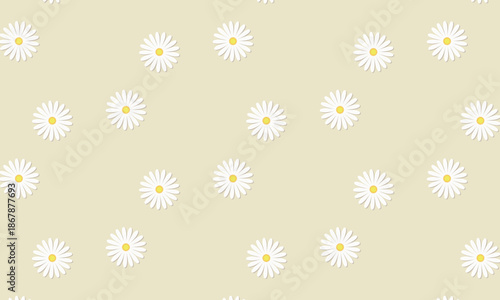 影付きの白いマーガレットの花柄が広がるモダンなベージュの背景