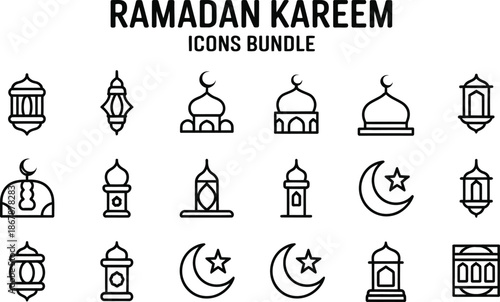 Ramadan kareem icons bundle collection on white background Vector illustration