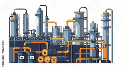 Industrial Chemical Plant with Complex Piping System.