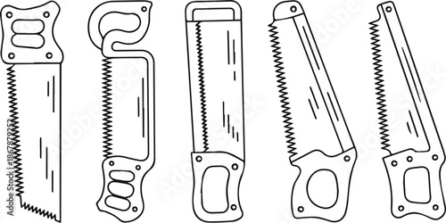 hand saw tool set line art vector illustration