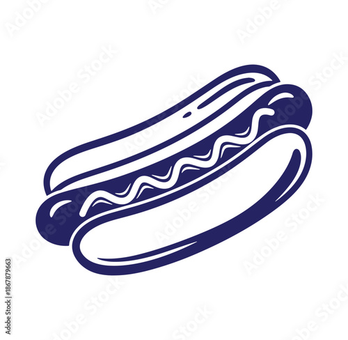 Vector illustration of a delicious hot dog with mustard on a white background