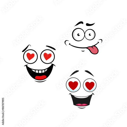 Cute cartoon face with heart eyes expressing love, admiration, happiness, romance, and positive emotional reactions.