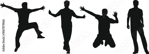 jumping people action pose vector silhouette set