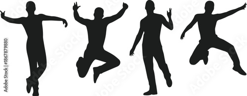 jumping people action pose vector silhouette set