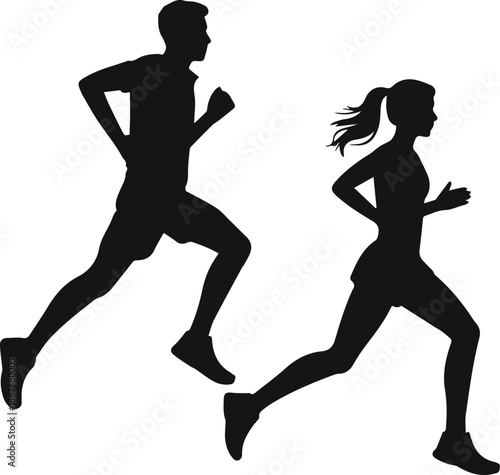 running man and woman silhouette vector illustration