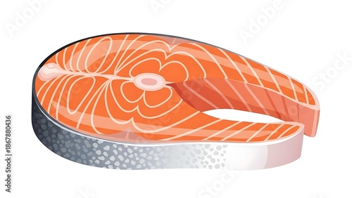 Vibrantly colored salmon fillet illustration, showcasing its distinct marbling and silver skin, perfect for culinary and health-related content and design projects