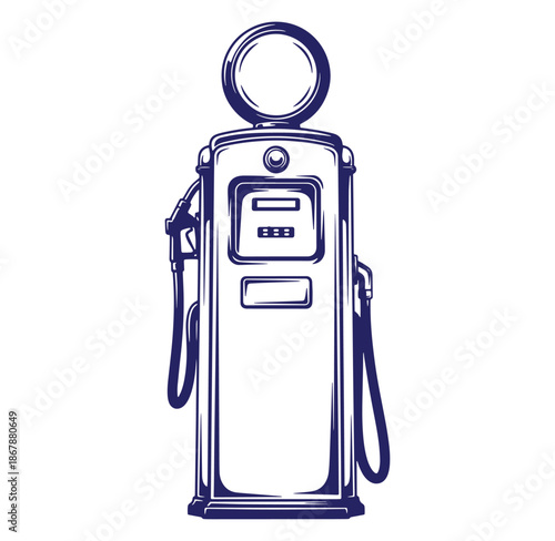 Vector illustration of a vintage gasoline pump in a classic retro style design
