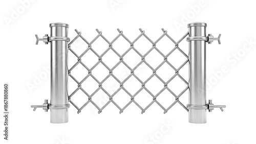 Chain Link Fence Section with Metal Posts and Fasteners