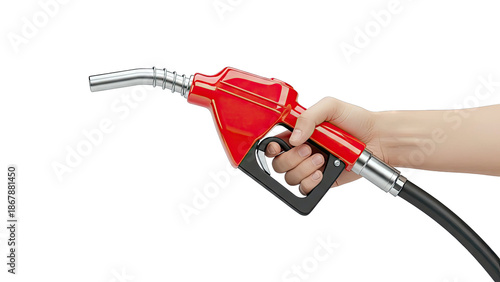 Hand Holding Red Gas Pump Nozzle