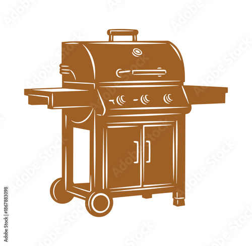 Brown illustrated grill depicted in silhouette for backyard barbecues and outdoor cooking