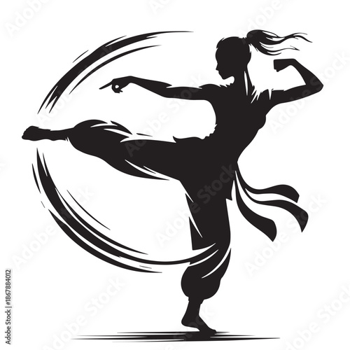 Black Kung FuMartial Arts  Silhouette Vector, High Quality Illustration on White Background