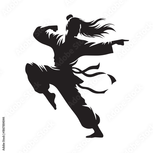 Black Kung FuMartial Arts  Silhouette Vector, High Quality Illustration on White Background