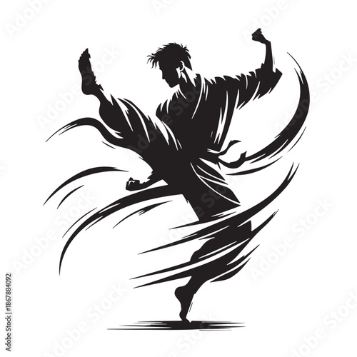 Black Kung FuMartial Arts  Silhouette Vector, High Quality Illustration on White Background