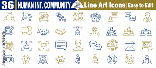 Human community line art icons for communication and connection vector illustration.