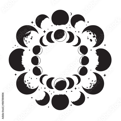 Black Moon Phases Silhouette Vector, High Quality Illustration on White Background