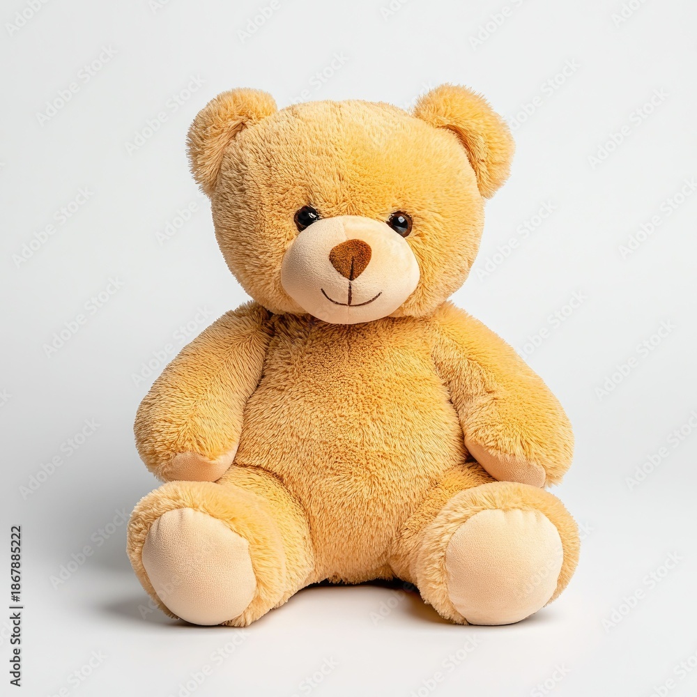 Obraz premium Cuddly teddy bear toy studio setup soft toy photograph minimalist background front view childhood nostalgia