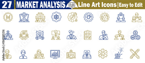 Business management and human resources line art icons for corporate team organization vector illustration.