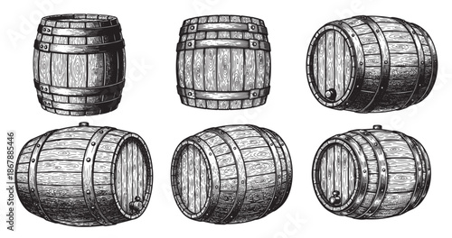 Oak barrel vintage engraving illustration isolated on white background