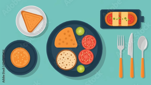 Healthy Breakfast Meal with Toast and Fresh Fruit.