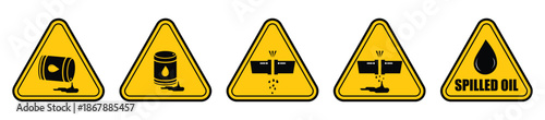 Industrial Oil Spill Hazard & Leaking Pipe Safety Warning Sign Vector Set