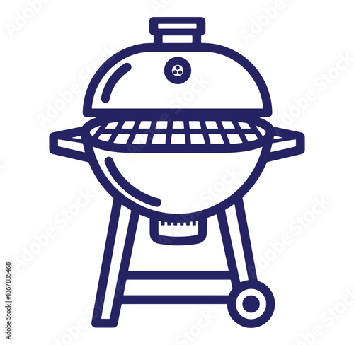Illustrated line art of a modern charcoal barbecue grill for outdoor cooking and summer gatherings