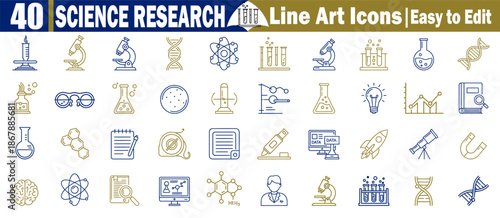 Science research line art icons collection on transparent background vector illustration.