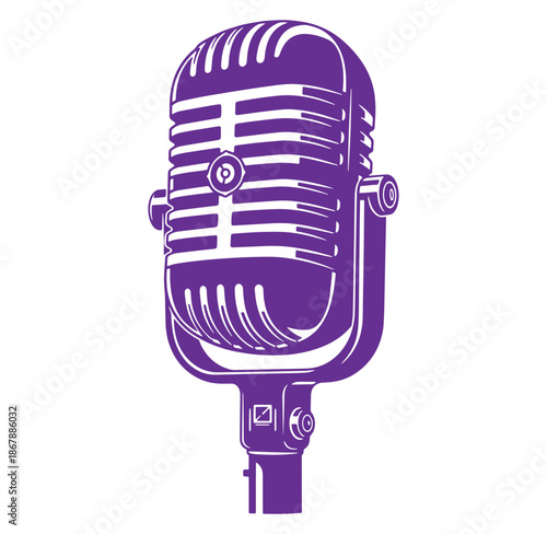 Purple vintage microphone vector illustration perfect for podcast studio design and audio recording