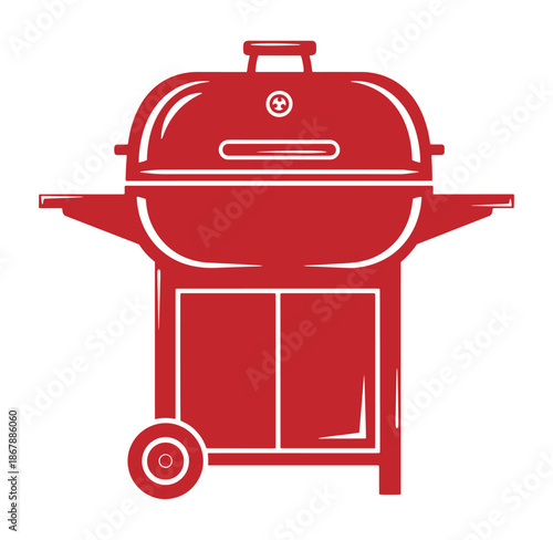 Red illustration of a classic barbecue grill perfect for summer cookouts and outdoor events