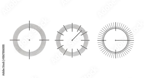 Three minimalist circular loading progress indicators with different line patterns.