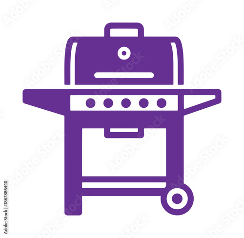 Simple purple flat design illustration of a barbecue grill for summer grilling activities