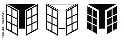 Open window vector icon. Open window vector design,Open window line icon vector illustration set.