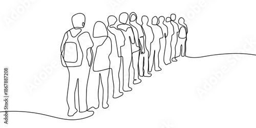 A continuous line on a transparent background a group of people standing in line. Social concept illustration. in single line art illustration. Editable stroke.