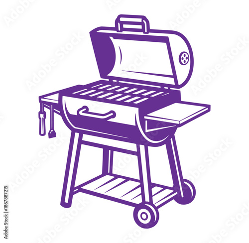 Vector illustration of a purple grill ready for summer barbecues and outdoor cooking