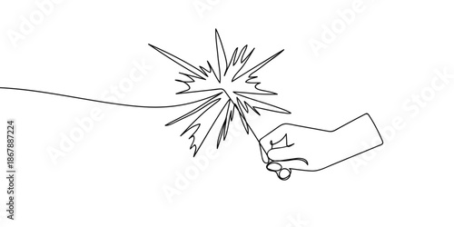 Continuous lines on a transparent background of a stick firework. in single line art illustration. Editable stroke.