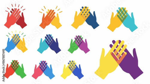 Collection of Diverse Hands Clapping Icons Representing Applause and Appreciation.