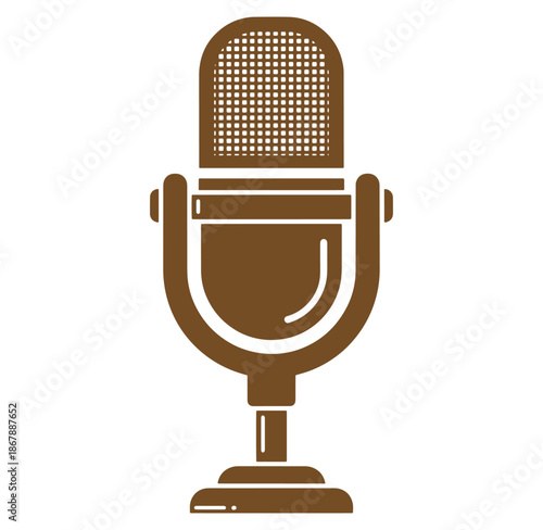 Vintage microphone vector illustration in brown color for audio recording and broadcasting