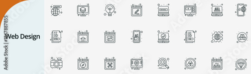 web design icon set, ui ux development and digital interface vector