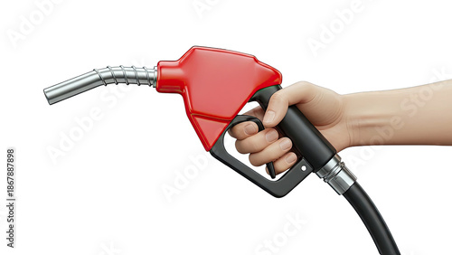 Hand Holding a Red and Black Gas Pump Nozzle