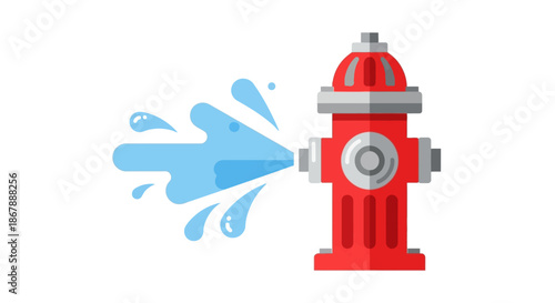 A red fire hydrant with grey accents spurts blue water against a white backdrop