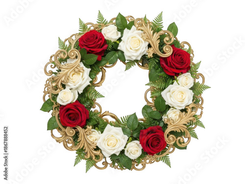 Elegant floral wreath with roses isolated on transparent background