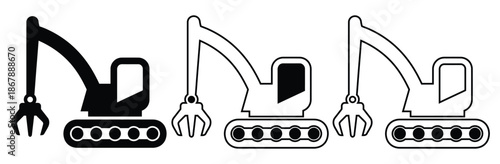 Excavator machines in different styles for construction projects,Excavator, icon in line design. Excavator, construction, heavy equipment, digger, machine, earth mover,Excavator Filled flat icons 