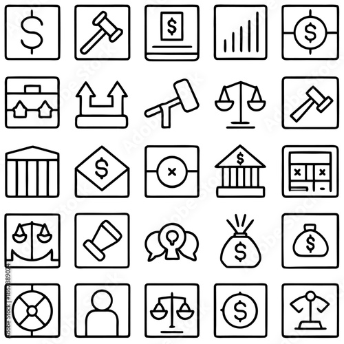 Legal and financial icons isolated on transparent background