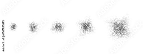 Grain brush stroke set. Stippled noise gradient collection. Dotted splatter overlay spots and stains. Grunge sprinkle dotted spray texture. Abstract dusty sand elements. Vector gritty splashed stains