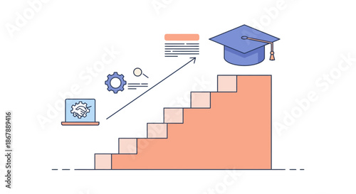 Graduation Cap on Staircase Symbolizing Education.