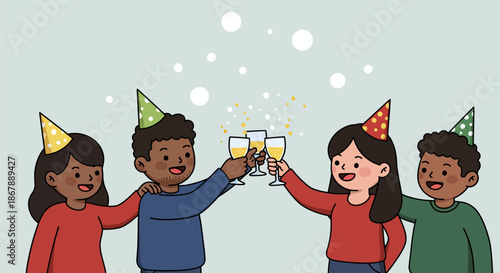 Group of Friends Celebrating with Champagne Toast.