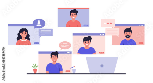 Group Video Conference Call on Laptop.