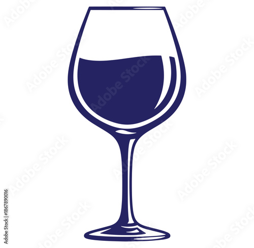 Elegant dark blue wine glass illustration perfect for beverage and alcohol themed designs