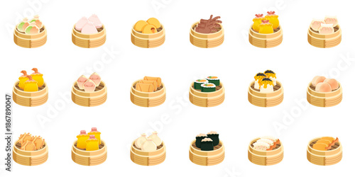 Dim Sum Menu Set Asian Food Design Illustration